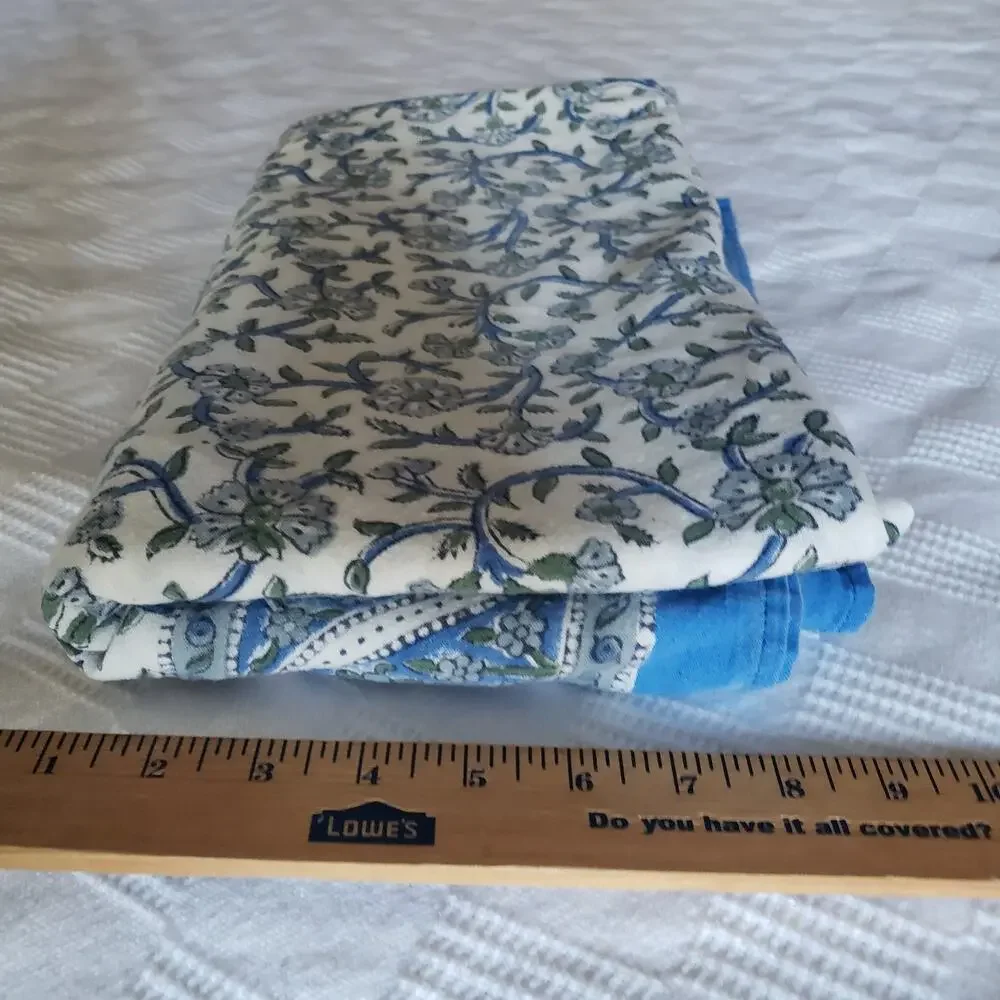 Vintage India Arts Cotton Tablecloth 67x73 Blue White Floral Powerloom India